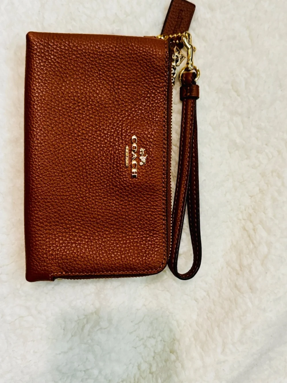Coach Brown Leather Double Zip Wristlet Wallet | Gold Hardware